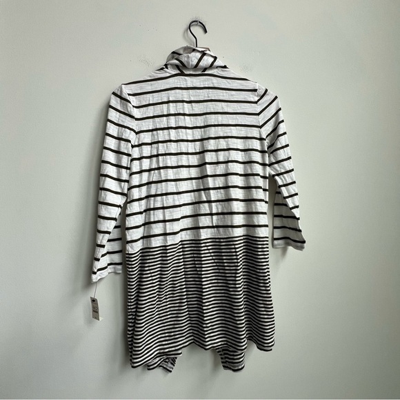 New Talbots Open Front Cardigan Olive Green Striped 3/4 Sleeve Drape Lightweight - Picture 8 of 10